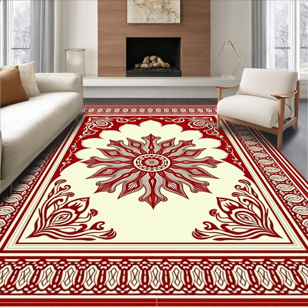 Crimson Cream Floral Sun Medallion Rug