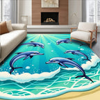 Playful Blue Dolphins Under Sunrays Rug