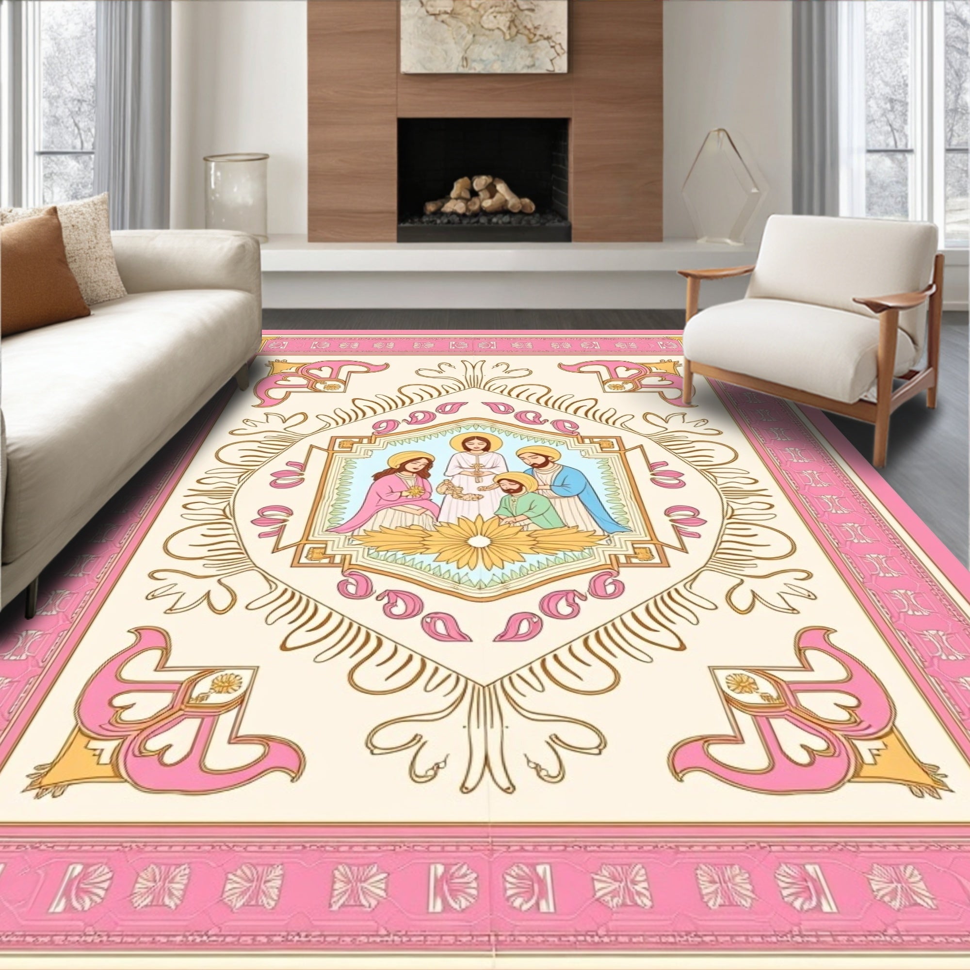 Pink Rose Sacred Family Centerpiece Rug