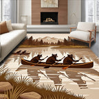 Woodland Bears Canoeing Mountain Lake Whimsical Rug