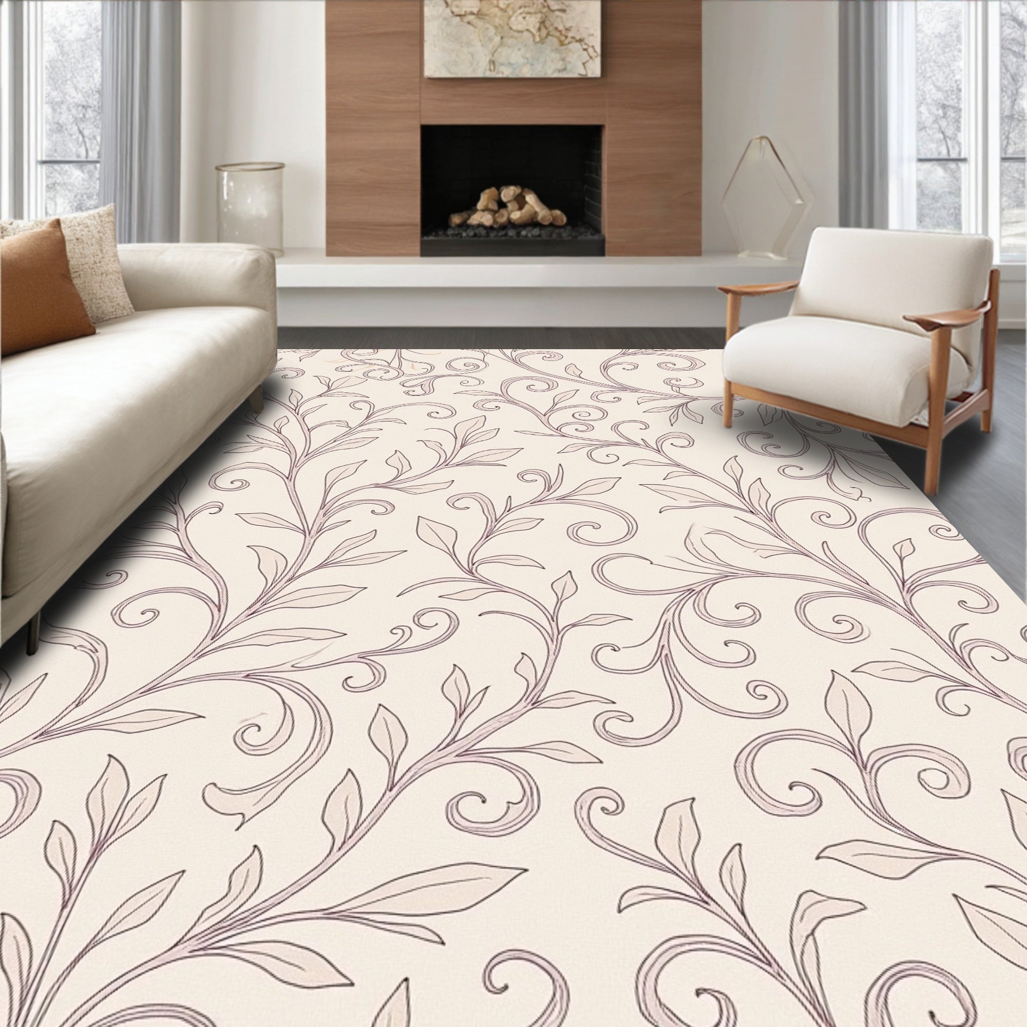 Victorian Mauve Vine Scroll Rug
