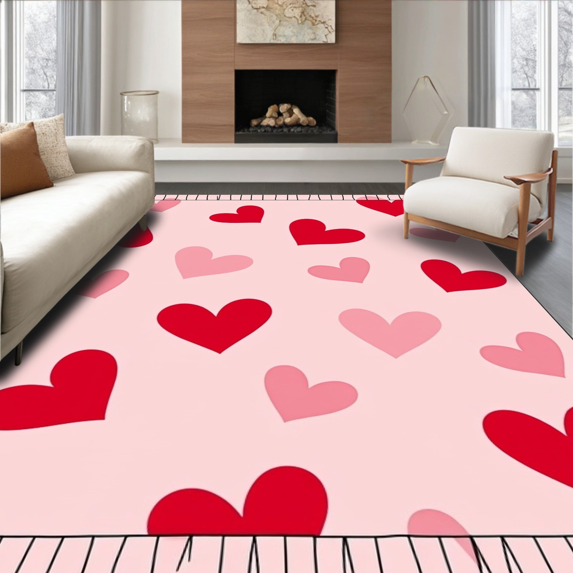 Pink Red Heart Medley Rug