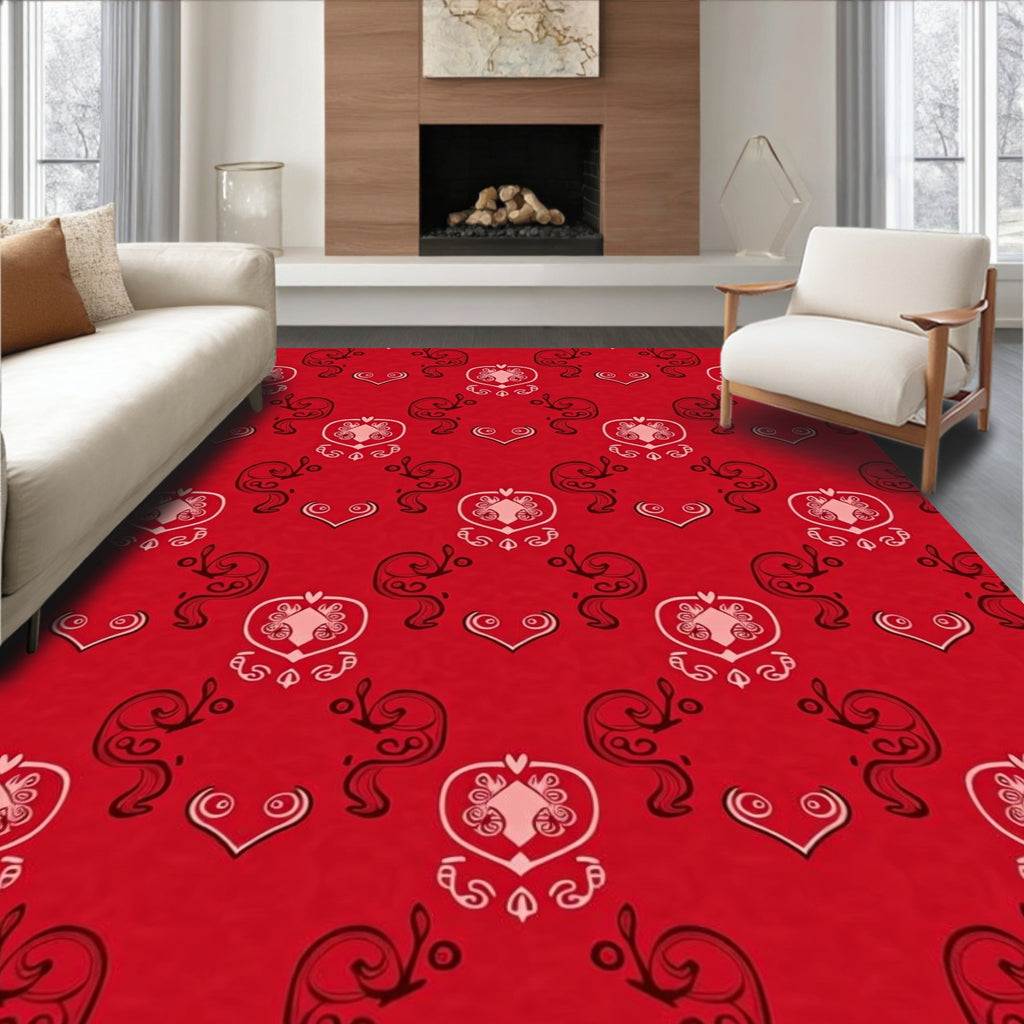 Crimson Scrolled Heart Medallion Rug
