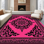 Hot Pink Black Floral Medallion Frame Rug