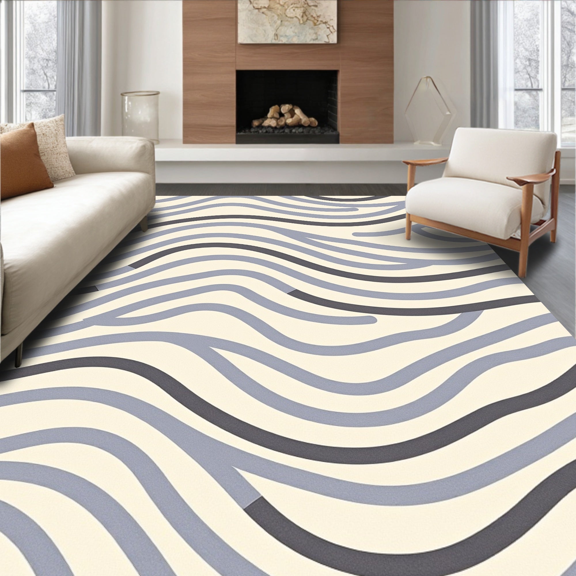 Cool Gray Wavy Lines Rug