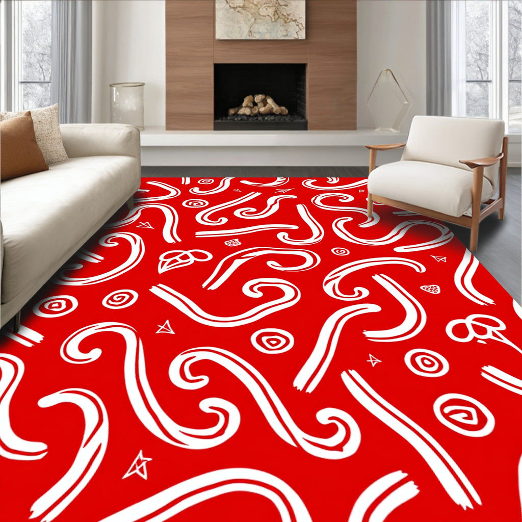 Red and White Swirl Candy Cane Collage Rug