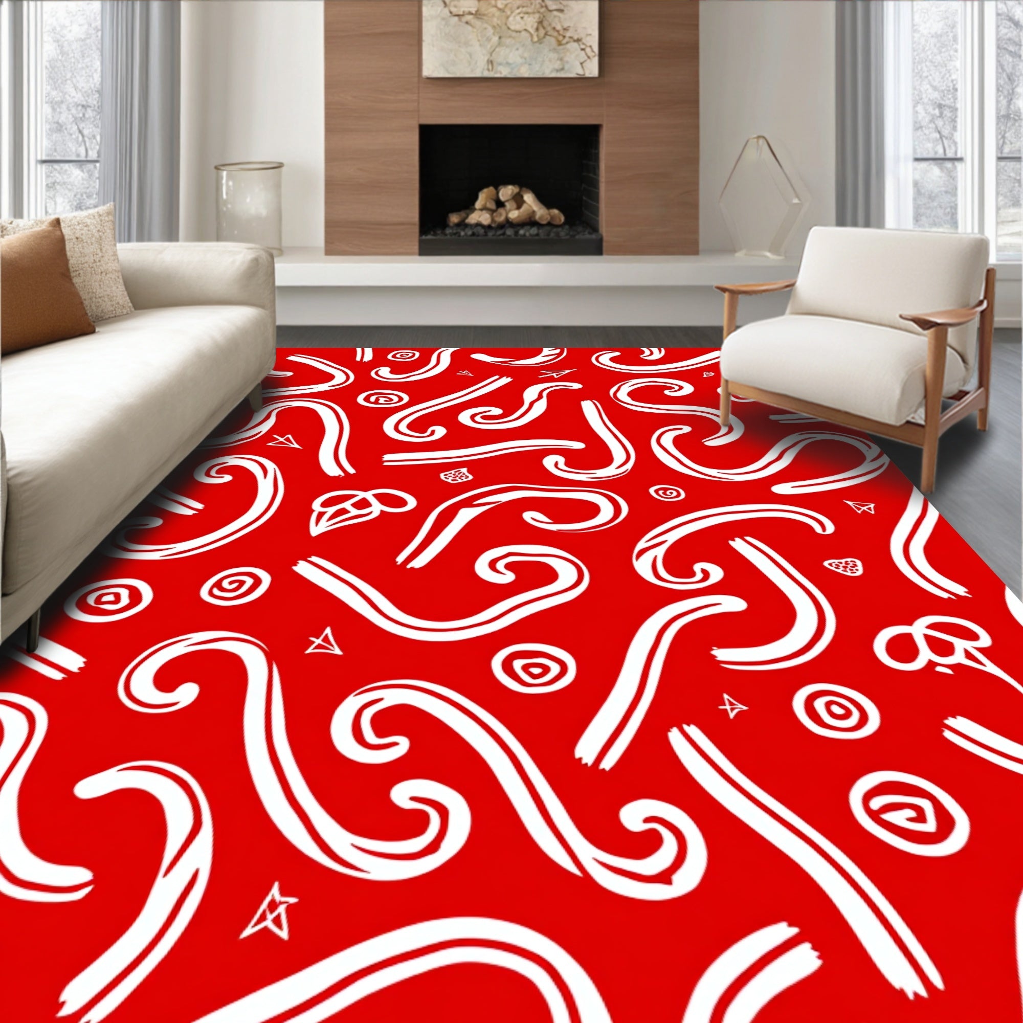 Red and White Swirl Candy Cane Collage Rug