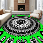Vibrant Green Black Mandala Sunburst Rug