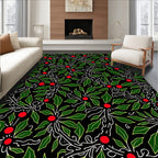 Black Green Holly Berry Branch Rug