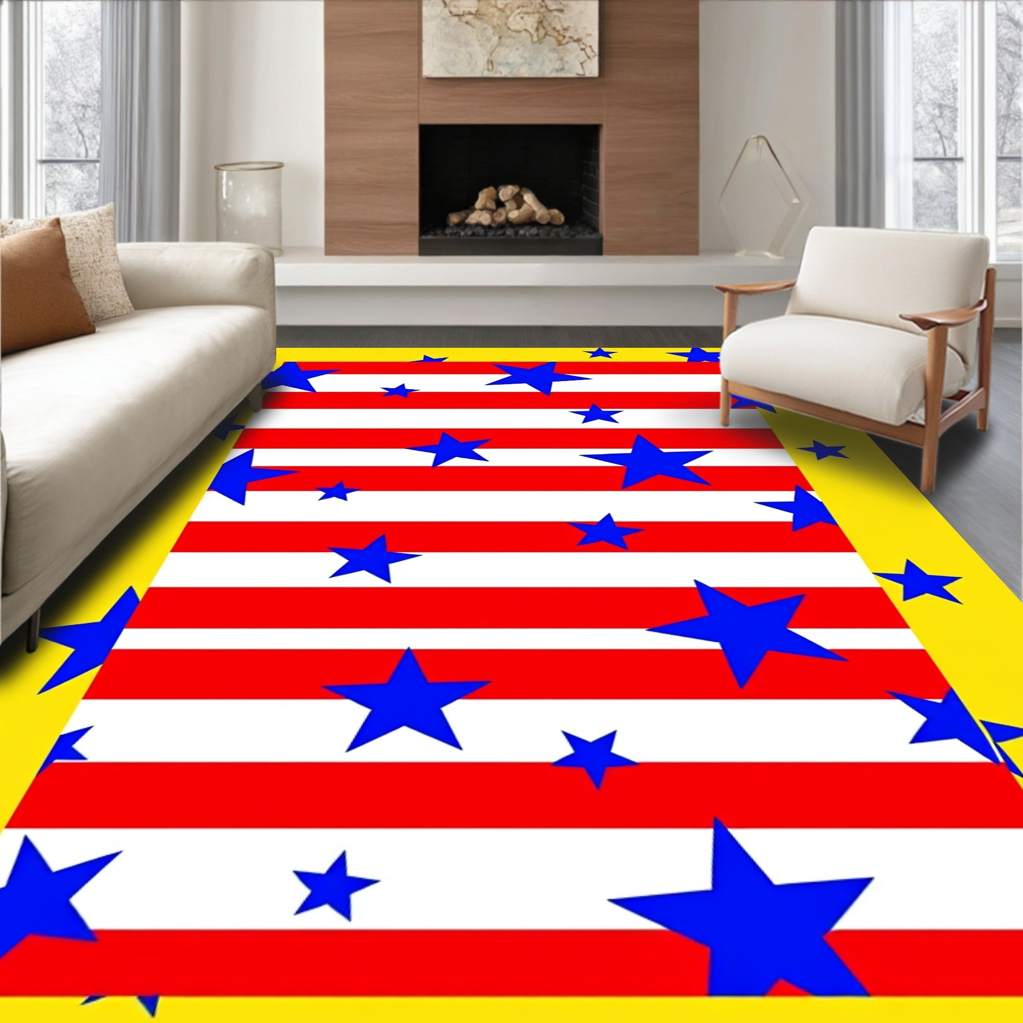 Red White Blue Stars Border Rug