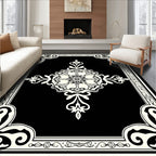 Ornate Black and Cream Medallion Rug