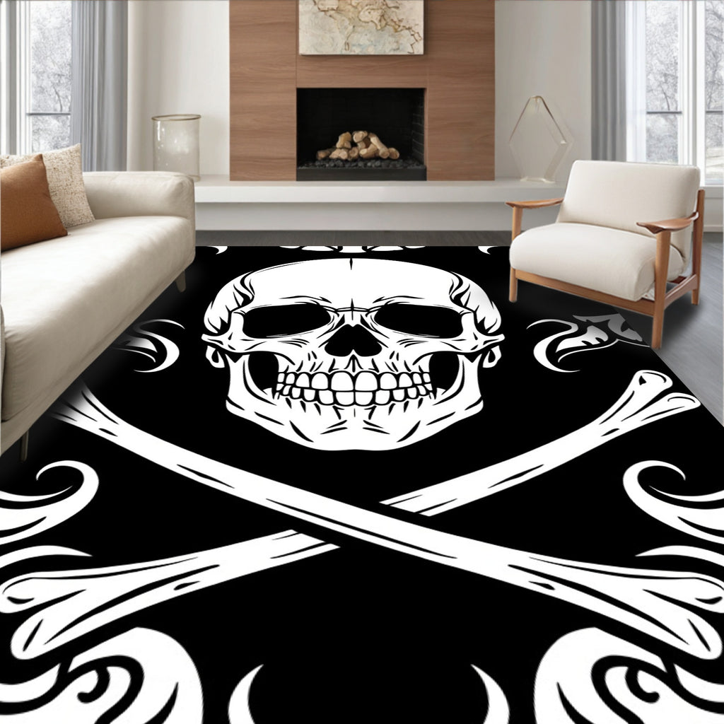 Black White Skull Crossbones Rug
