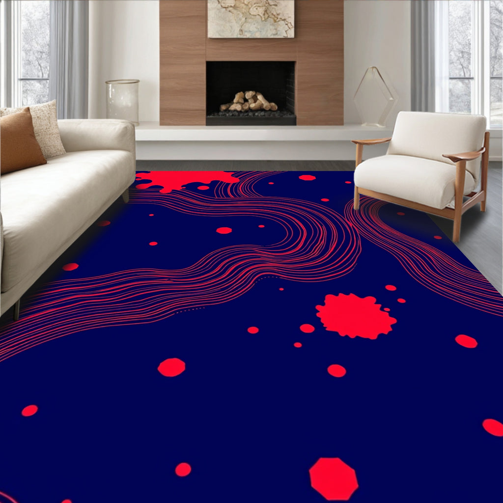 Crimson Waves on Deep Blue Field Rug