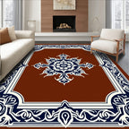 Rich Brown Floral Medallion Frame Rug