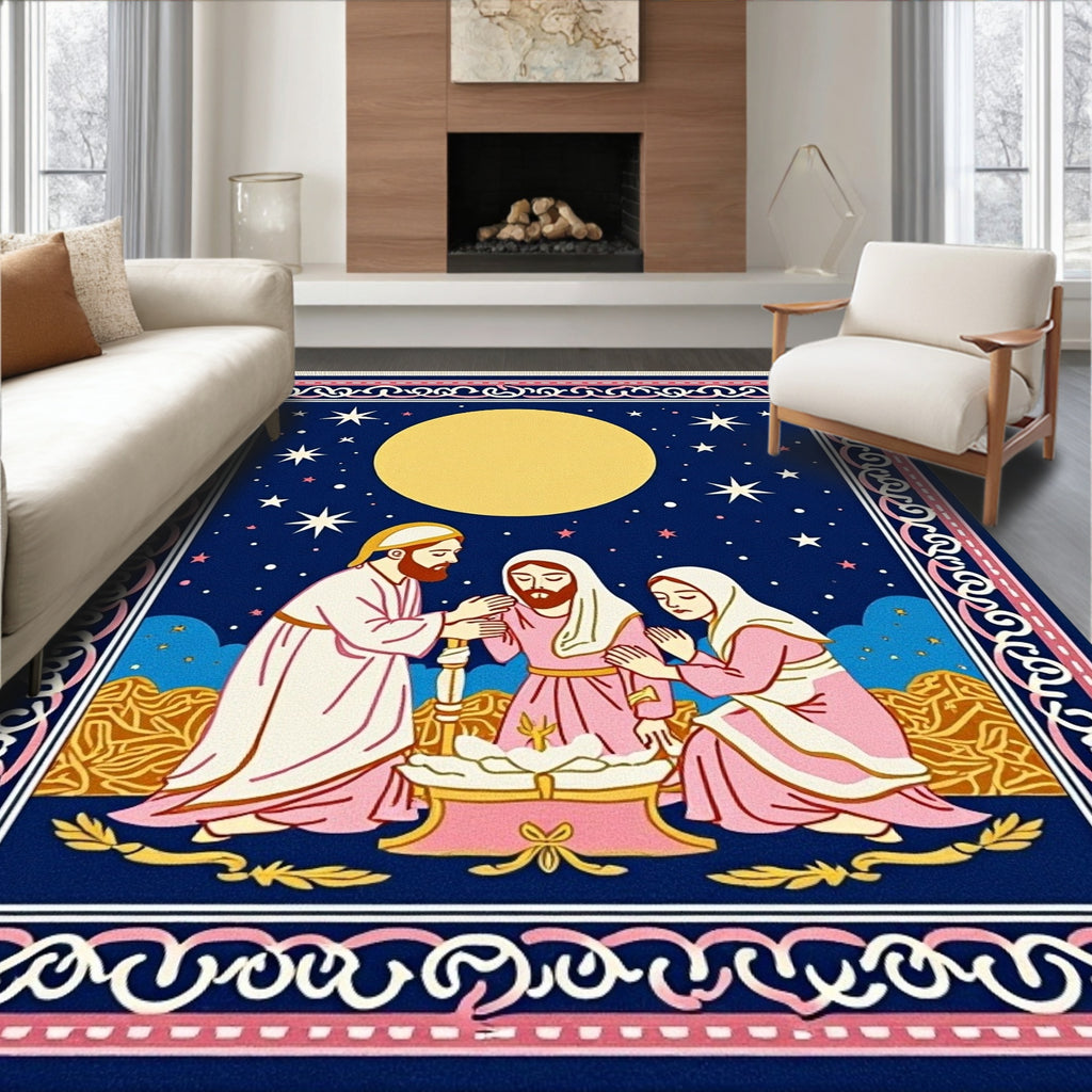 Celestial Nativity Scene Night Rug
