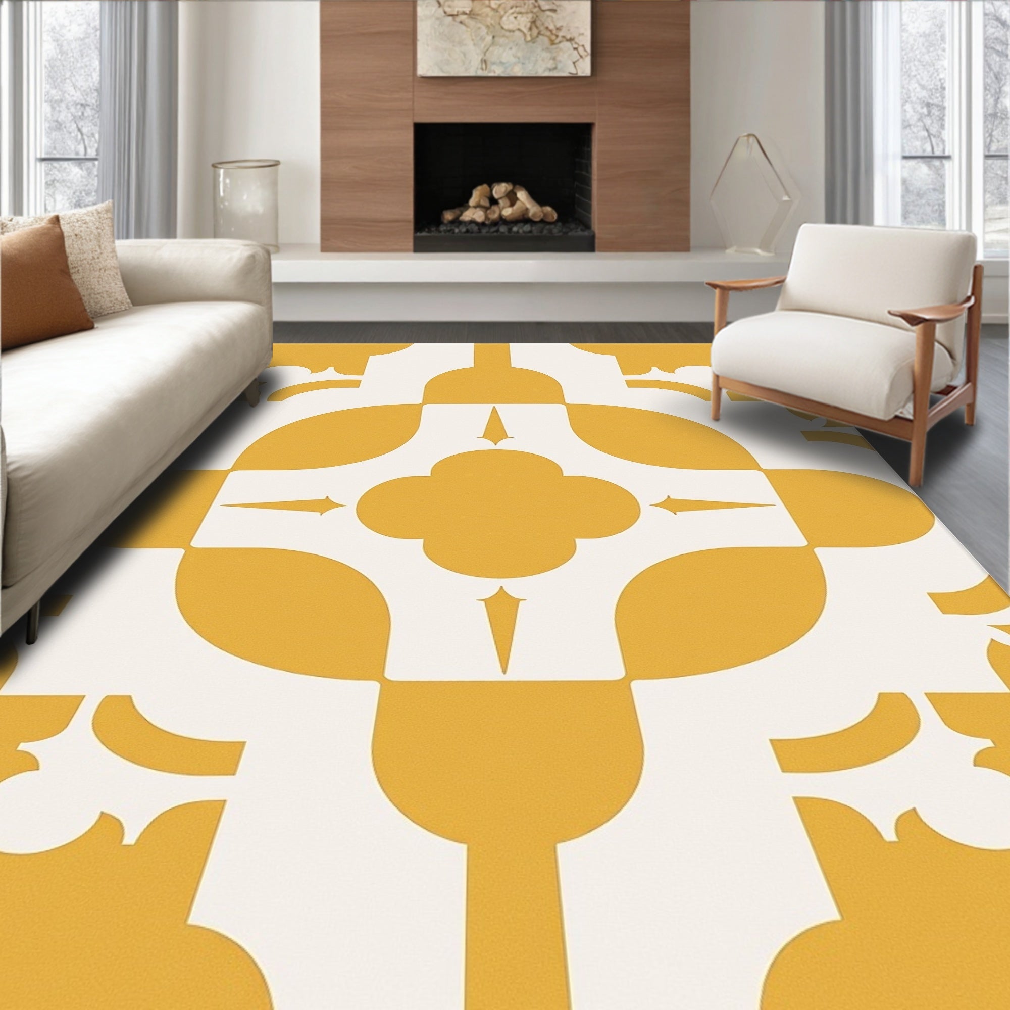 Mid Century Mustard Geometric Arabesque Rug