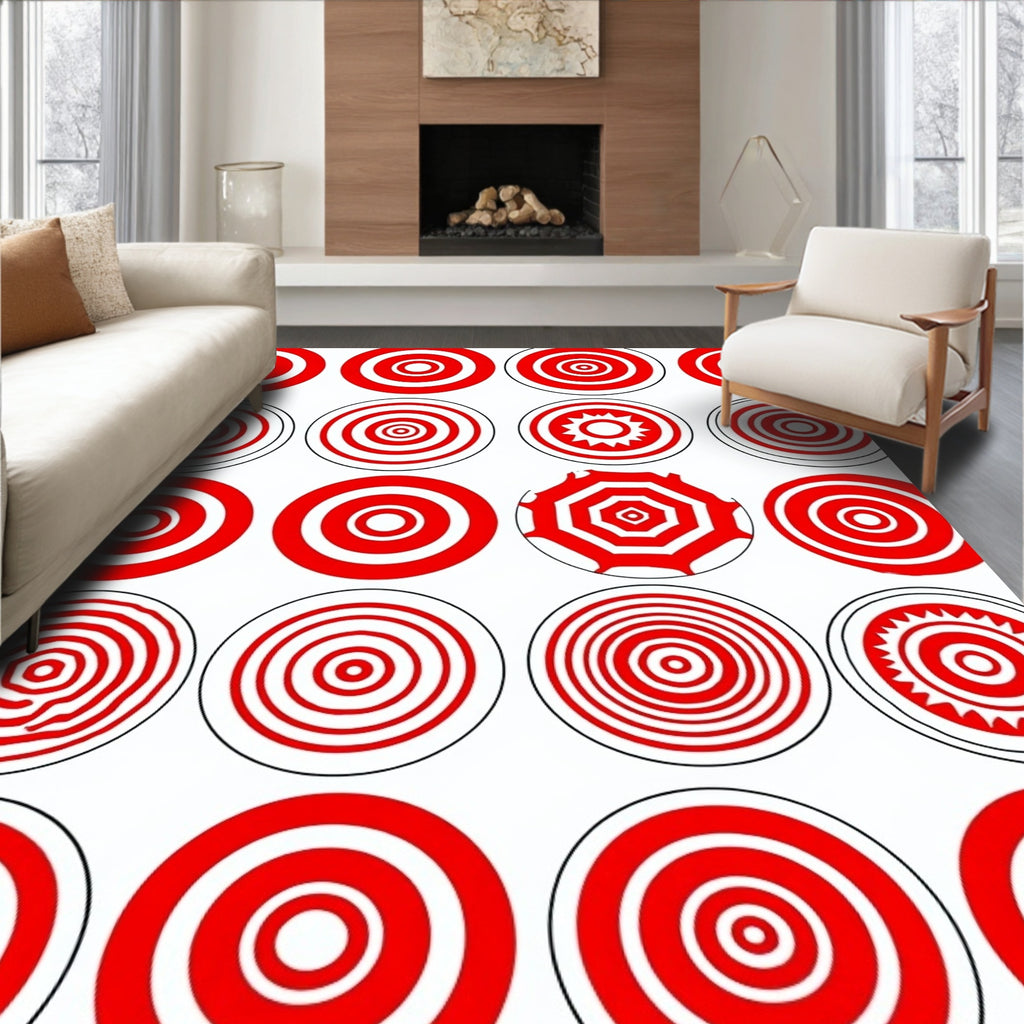 Red White Concentric Circles Collage Rug