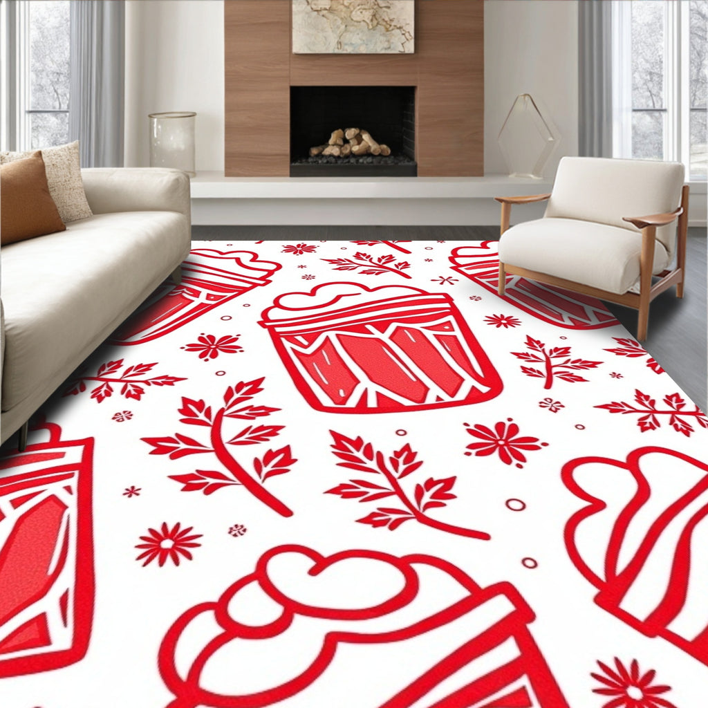 Bold Red Festive Drink Repeat Rug