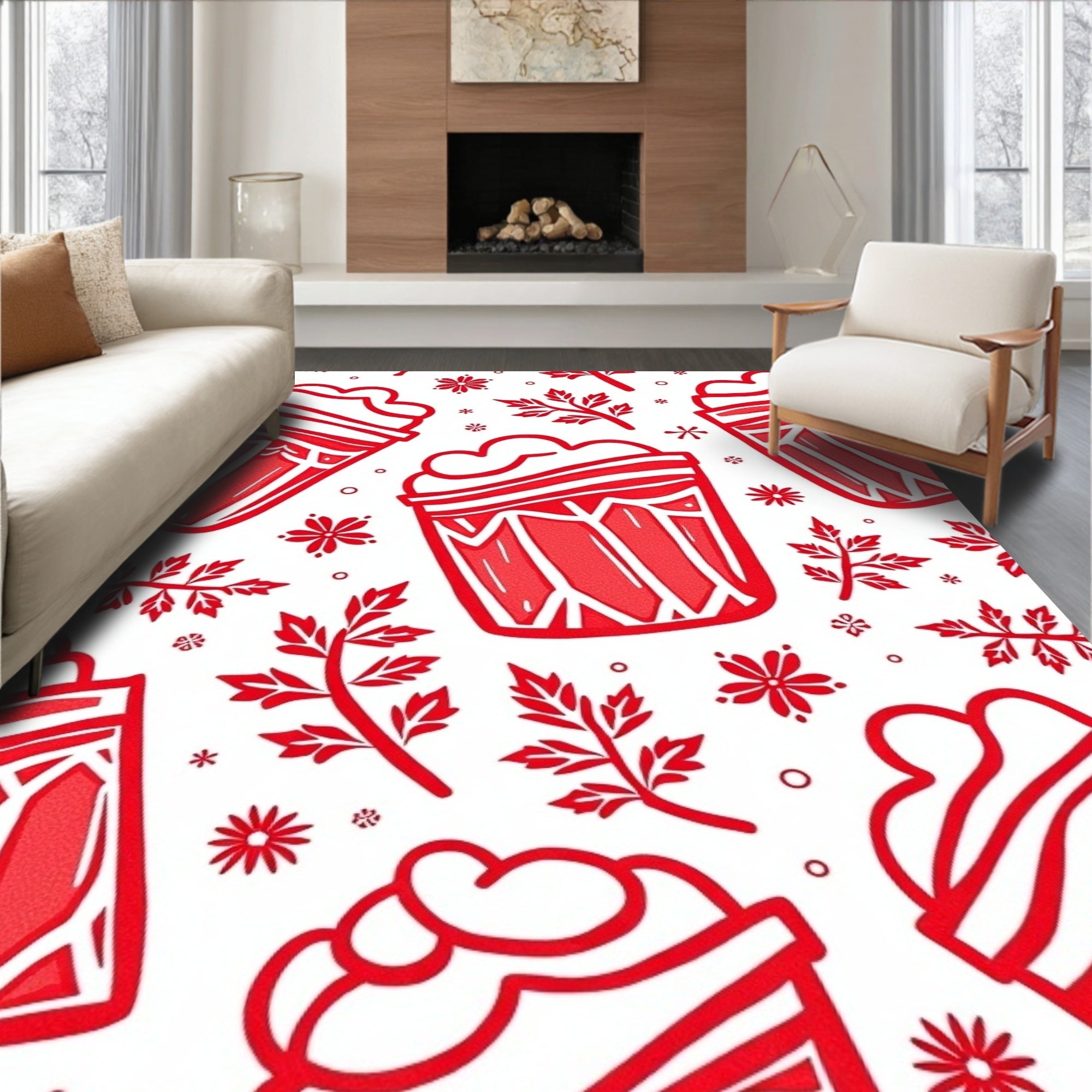 Bold Red Festive Drink Repeat Rug