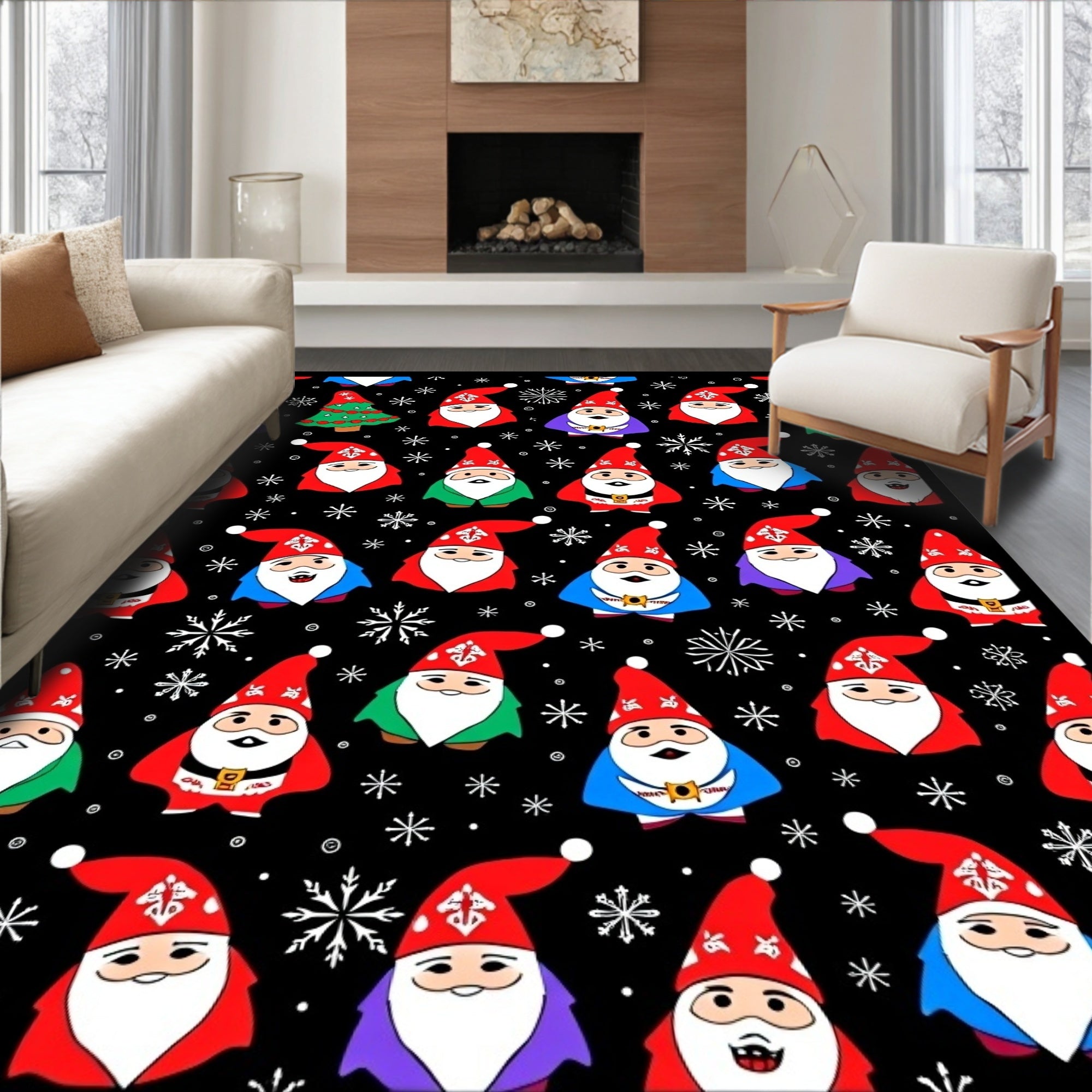 Christmas Gnome And Snowflake Collage Rug
