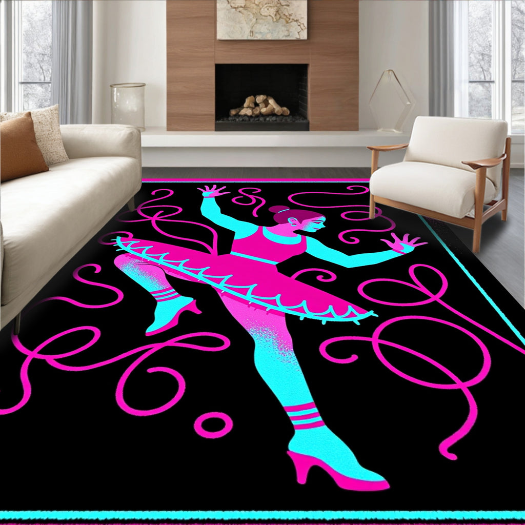 Vibrant Pink Turquoise Ballerina Swirls Rug