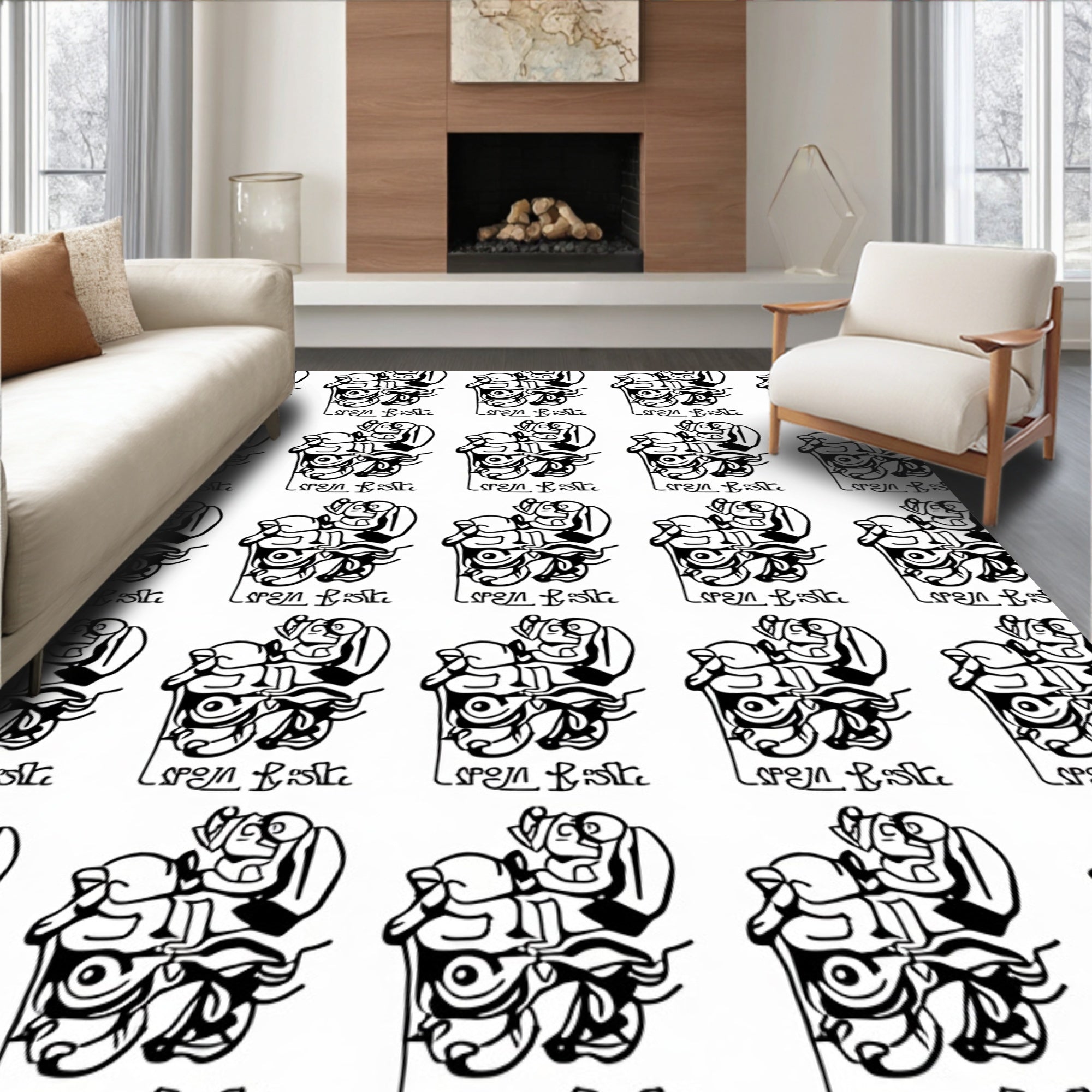 Bold Duo Tone Abstract Figures Rug