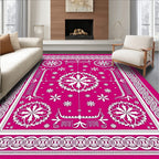 Vibrant Hot Pink White Floral Medallion Rug