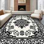Black Cream Classical Ornate Medallion Rug