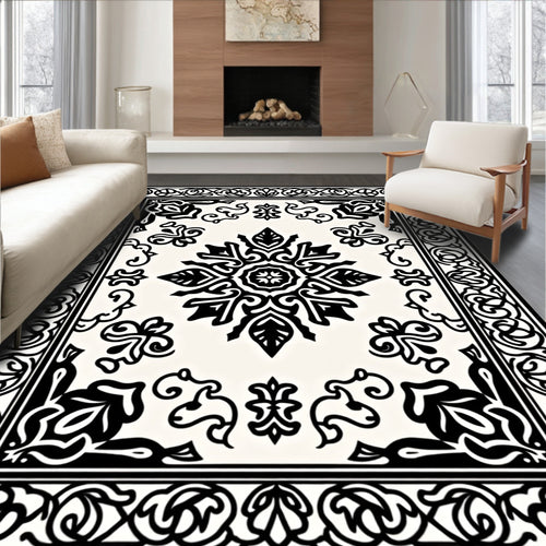 Black Cream Classical Ornate Medallion Rug