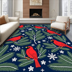 Red Cardinal Winter Branch Snowflake Rug
