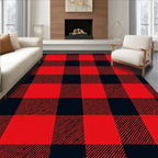 Crimson Black Plaid Squares Area Rug