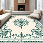 Dark Green Ornate Floral Medallion Rug