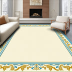 Ornate Teal Gold Leaf Border Rug