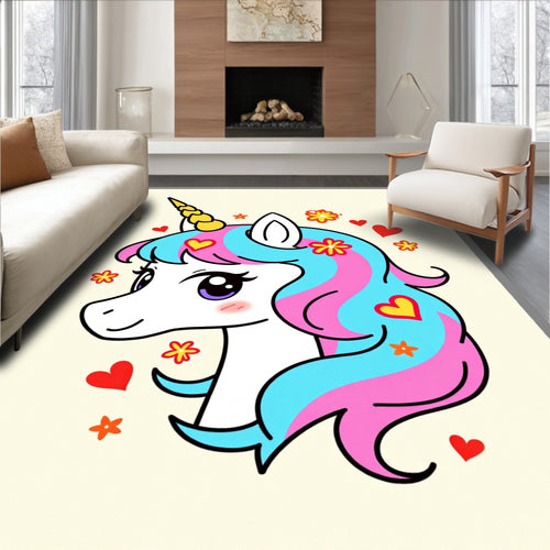 Adorable Unicorn Hearts and Flowers Rug