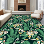 Emerald Lush Tropical Foliage and Blooms Rug