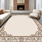 Brown Beige Floral Border Accent Rug