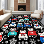 Whimsical Cats Snowflake Sweaters Black Rug