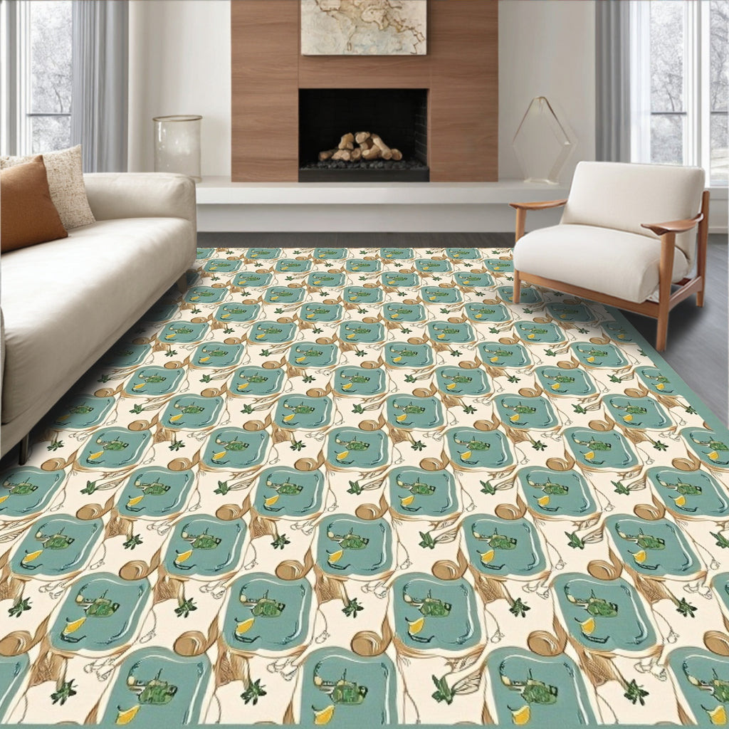 Retro Teal Abstract Floral Repeating Rug