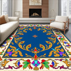 Ornate Blue Floral Scroll Medallion Rug
