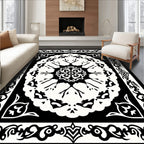 Black White Ornamental Tree Mandala Rug