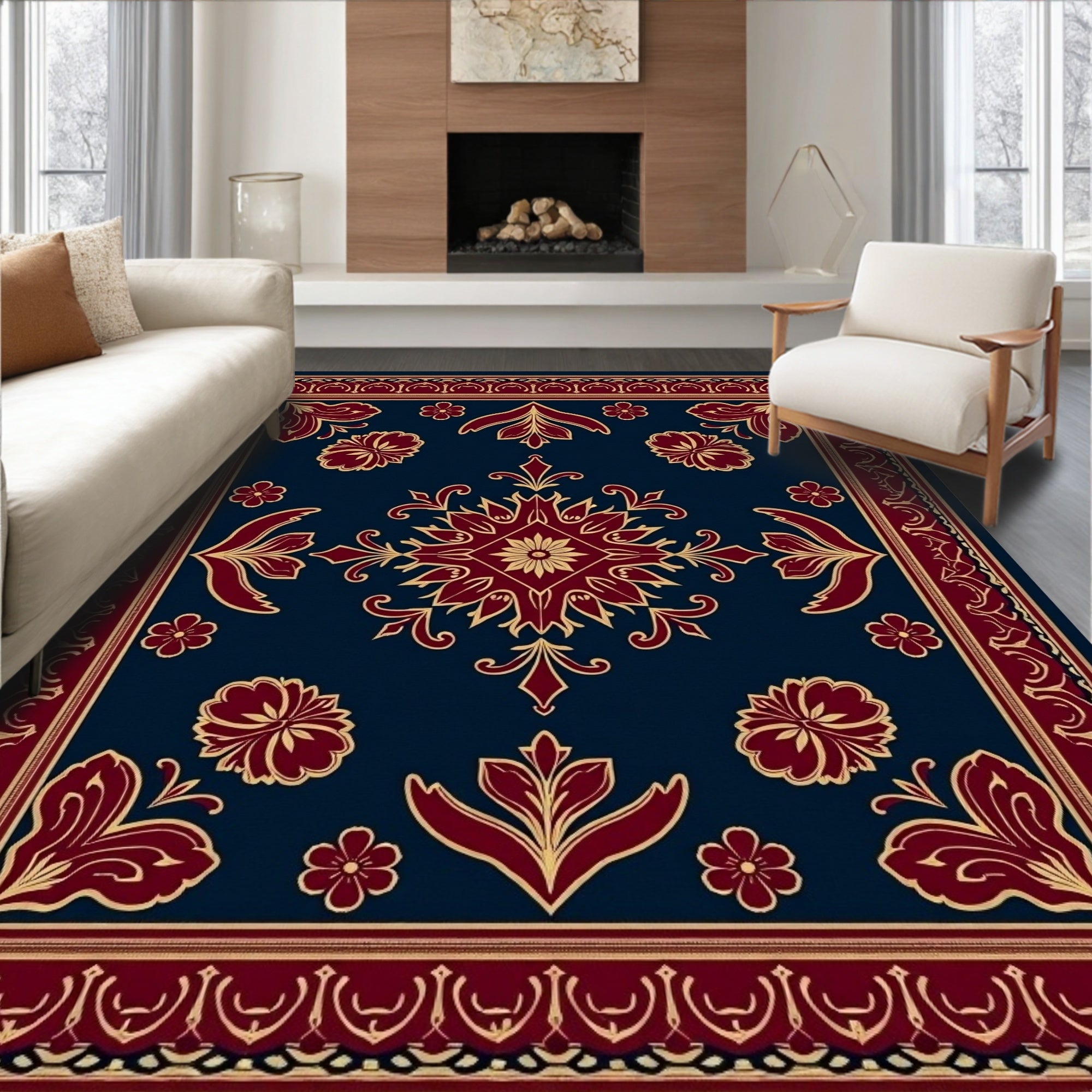 Regal Crimson Floral Medallion Rug