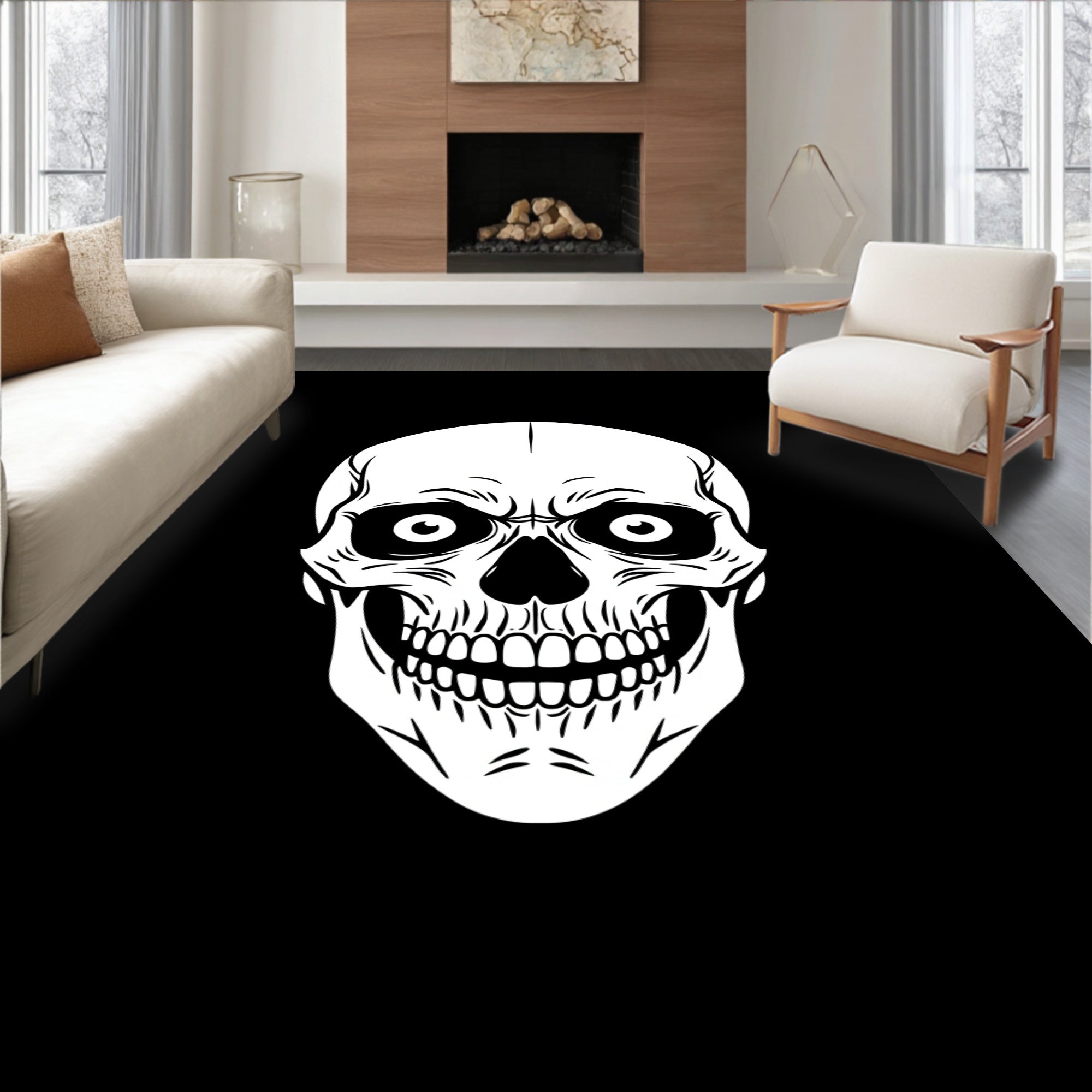 White Skull Face Horror Graphic Rug