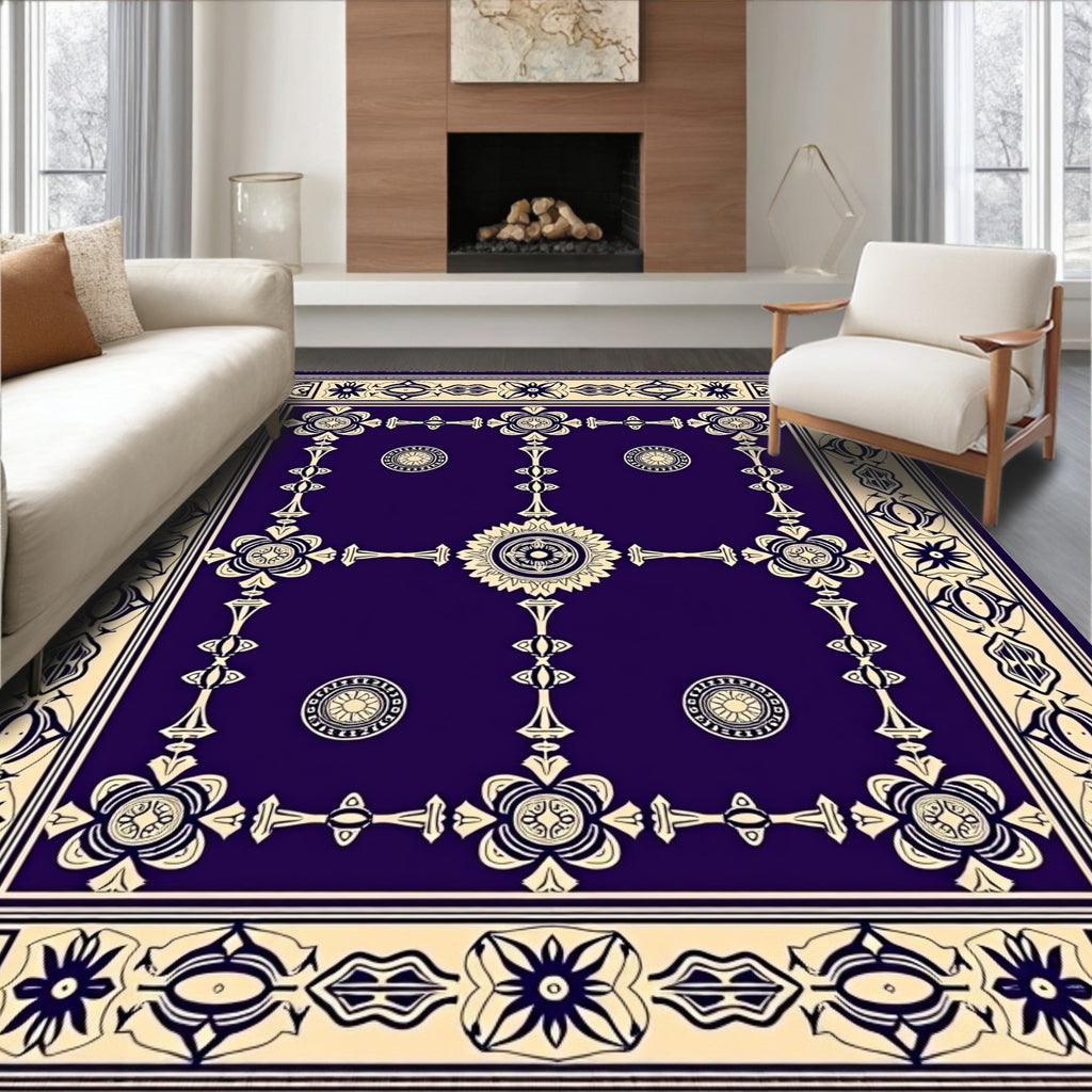 Deep Violet Creamous Floral Mandala Rug