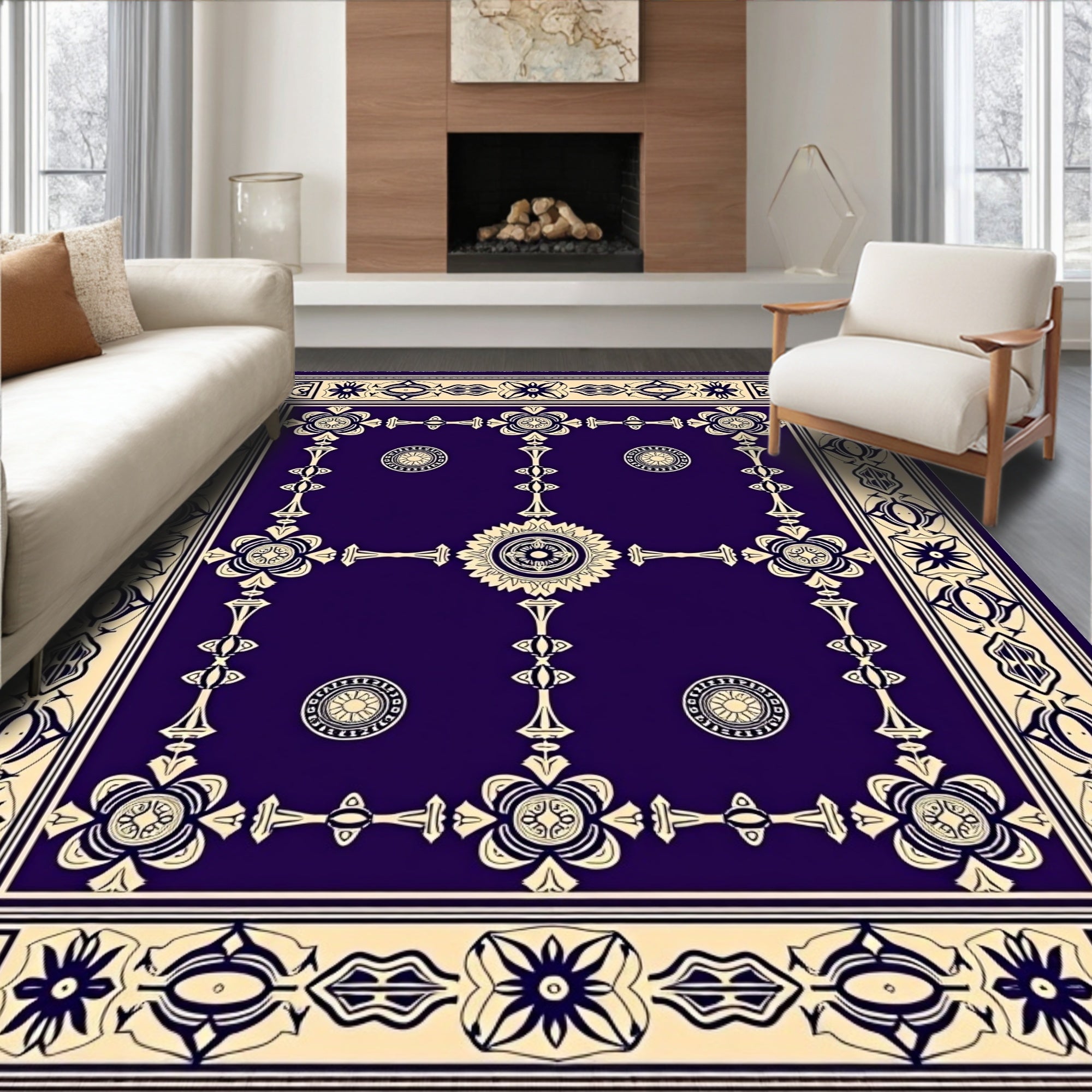 Deep Violet Creamous Floral Mandala Rug
