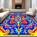Bold Blue Yellow Red Floral Medallion Rug
