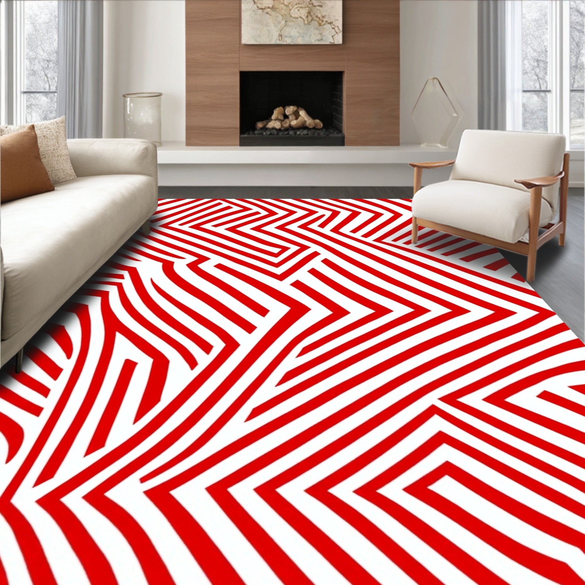 Crimson Angular Jagged Lines Rug