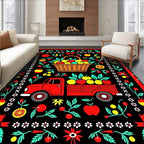 Red Truck Harvest Fruit Floral Border Rug
