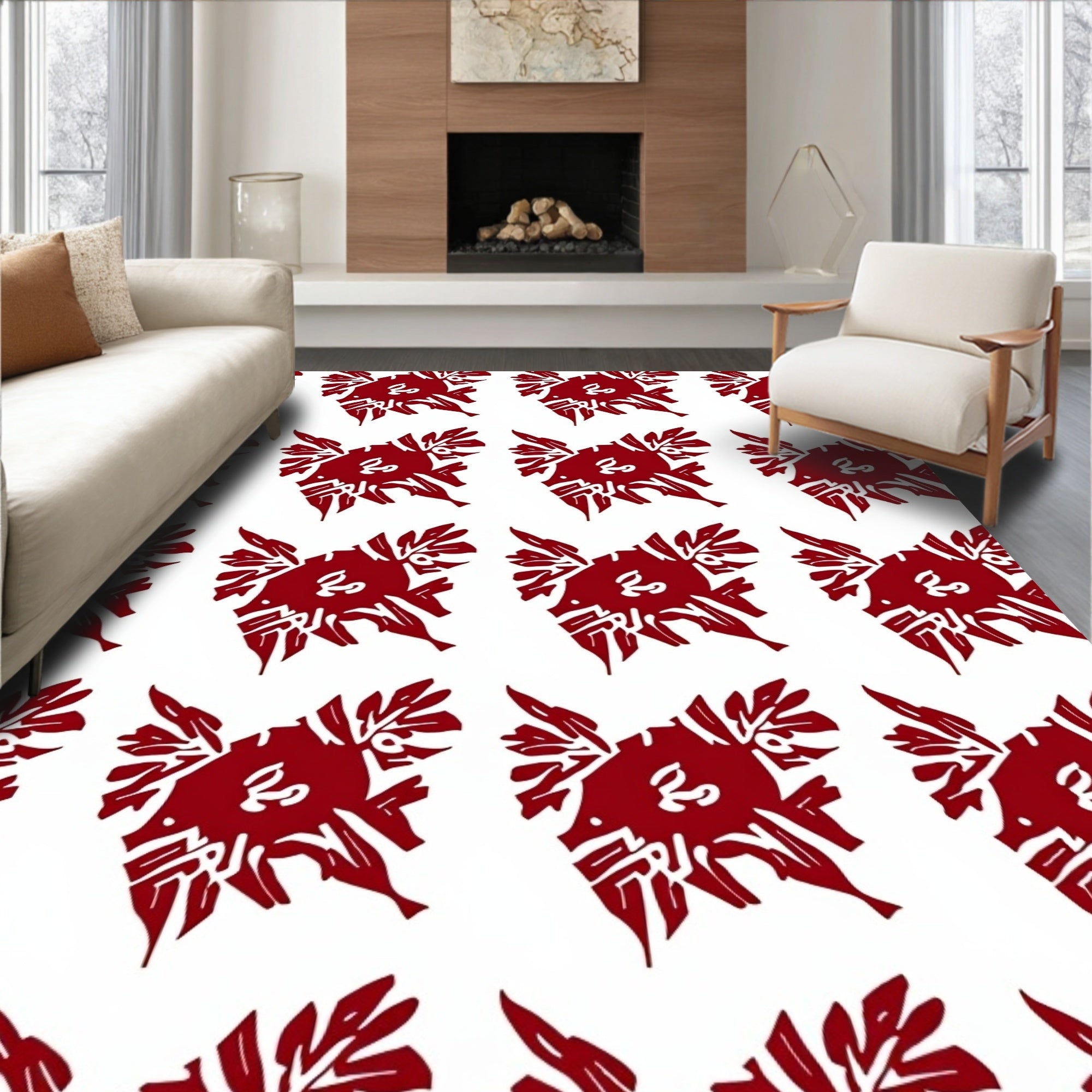 Crimson Medallion Leaf Scroll Rug
