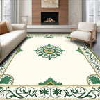 Green Gold Floral Medallion Border Rug