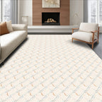 Cream Beige Interlocking Geometric Grid Rug